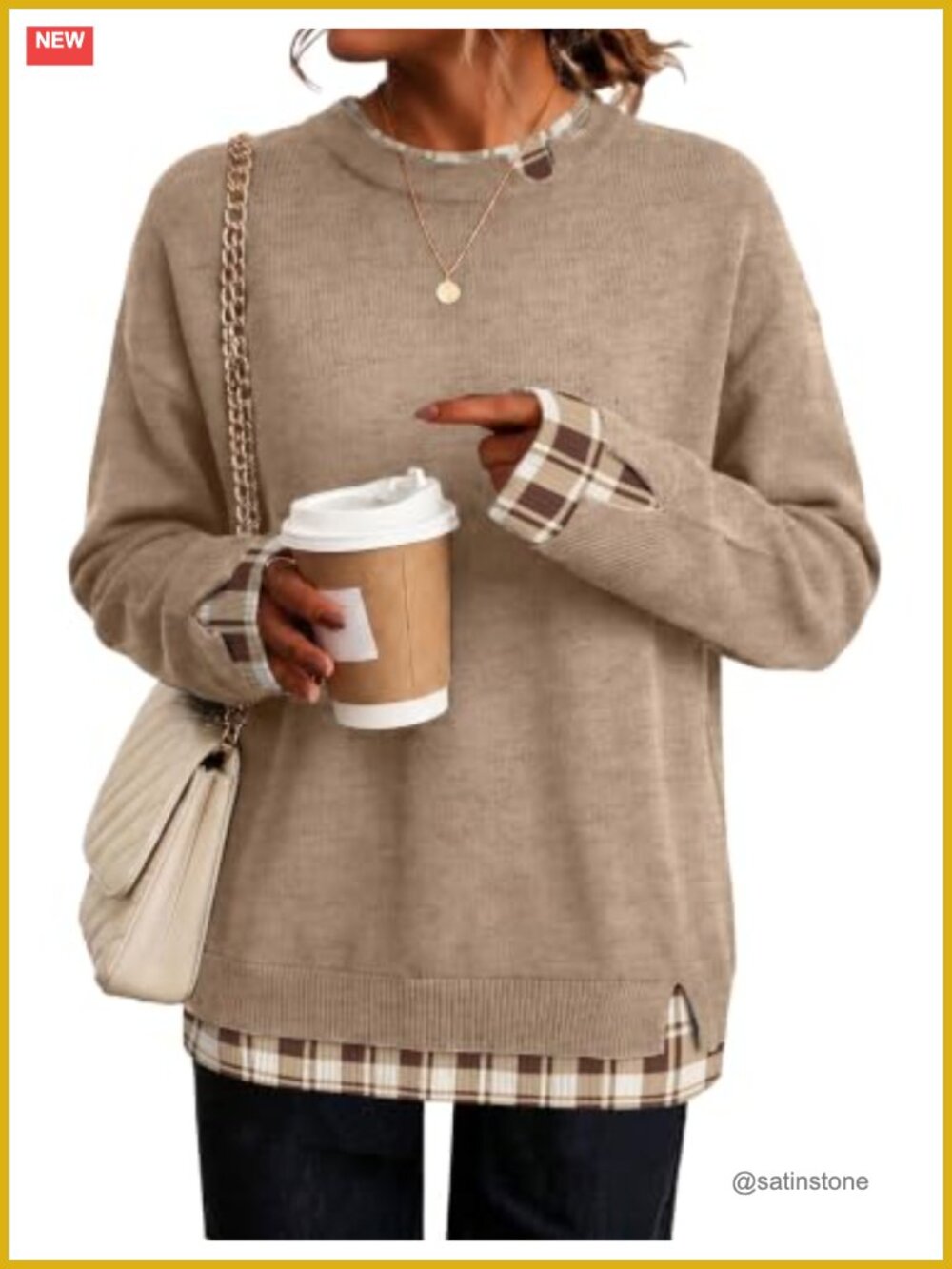 Faux Layered Long Sleeve Pullover Sweater for Women